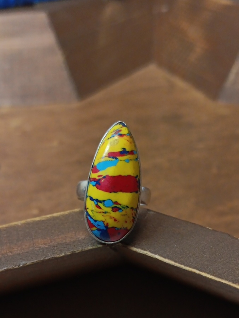 Colorful Teardrop Multicolor Statement Ring - Yellow, Red & Blue